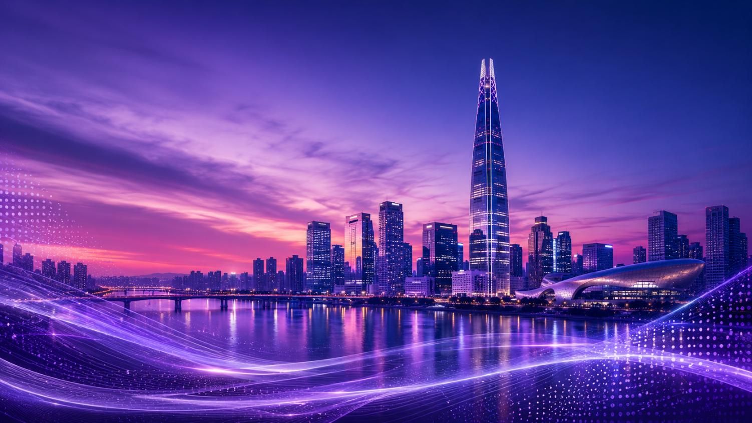 Composição urbana de Seul, com edifícios e skyline iluminados